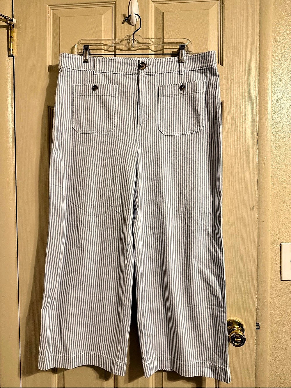 LOFT Palmer Wide Leg Crop Pants in Stripe Blue & White Size 14